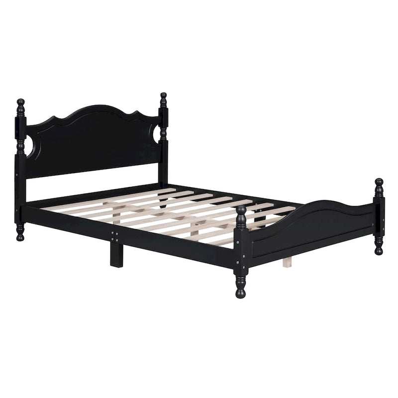 Cadre de lit plateforme en bois rétro noir/blanc – taille double, 1 personne