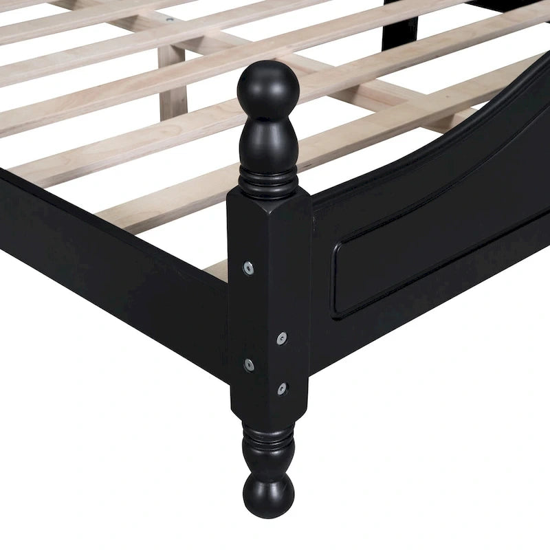 Cadre de lit plateforme en bois rétro noir/blanc – taille double, 1 personne