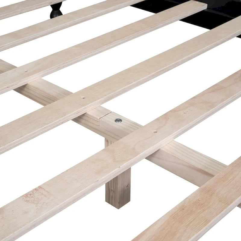 Cadre de lit plateforme en bois rétro noir/blanc – taille double, 1 personne
