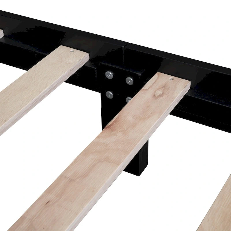 Cadre de lit plateforme en bois rétro noir/blanc – taille double, 1 personne
