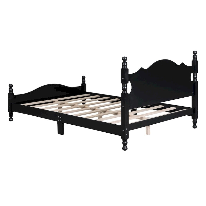 Cadre de lit plateforme en bois rétro noir/blanc – taille double, 1 personne