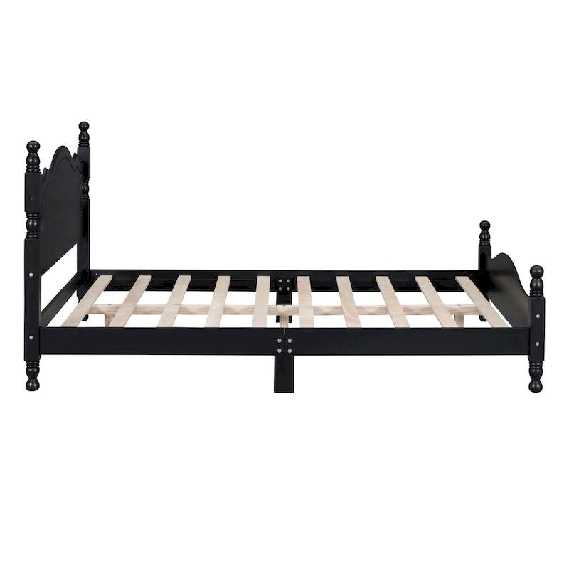 Cadre de lit plateforme en bois rétro noir/blanc – taille double, 1 personne