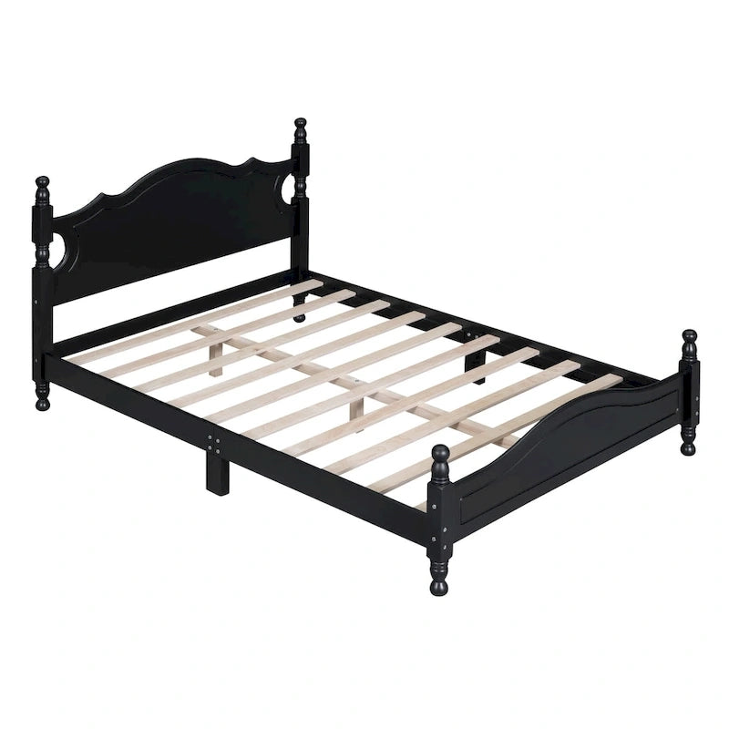 Cadre de lit plateforme en bois rétro noir/blanc – taille double, 1 personne