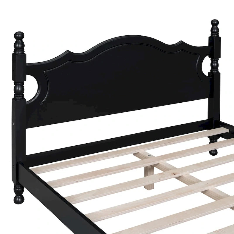 Cadre de lit plateforme en bois rétro noir/blanc – taille double, 1 personne