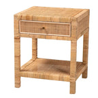 Table de chevet 1 tiroir en rotin et acajou, Bohemian Naturel, 1 personne