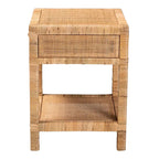 Table de chevet 1 tiroir en rotin et acajou, Bohemian Naturel, 1 personne
