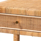 Table de chevet 1 tiroir en rotin et acajou, Bohemian Naturel, 1 personne