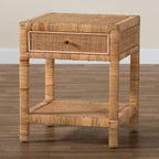 Table de chevet 1 tiroir en rotin et acajou, Bohemian Naturel, 1 personne
