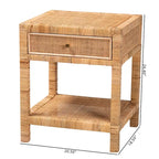 Table de chevet 1 tiroir en rotin et acajou, Bohemian Naturel, 1 personne