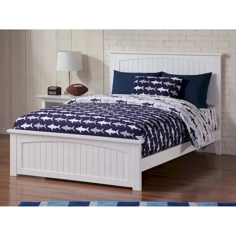 Lit plateforme double blanc avec pied de lit, 1 personne