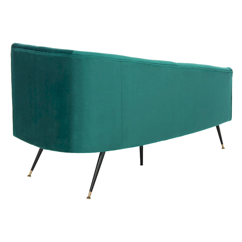 Causeuse 2 places en velours noir et doré, L 146 cm x P 68,5 cm x H 71 cm