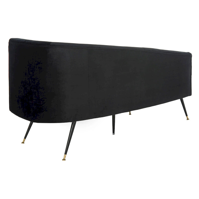 Causeuse 2 places en velours noir et doré, L 146 cm x P 68,5 cm x H 71 cm