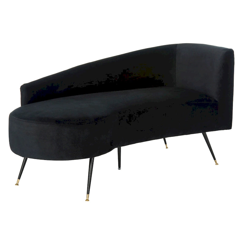 Causeuse 2 places en velours noir et doré, L 146 cm x P 68,5 cm x H 71 cm