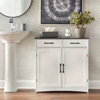 Armoire basse à double porte et 2 tiroirs, blanc et gris anthracite