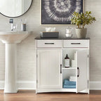 Armoire basse à double porte et 2 tiroirs, blanc et gris anthracite