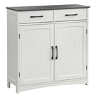 Armoire basse à double porte et 2 tiroirs, blanc et gris anthracite