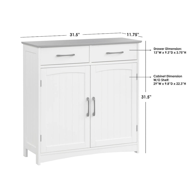 Armoire basse à double porte et 2 tiroirs, blanc et gris anthracite