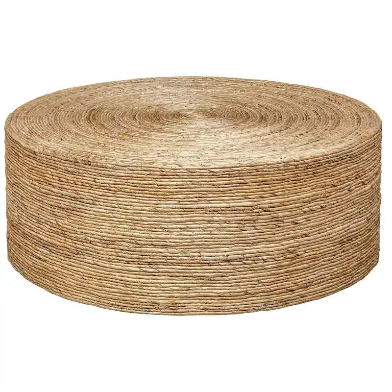 Table basse ronde tissée naturelle, plateau en bois, 1 pièce