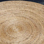 Table basse ronde tissée naturelle, plateau en bois, 1 pièce