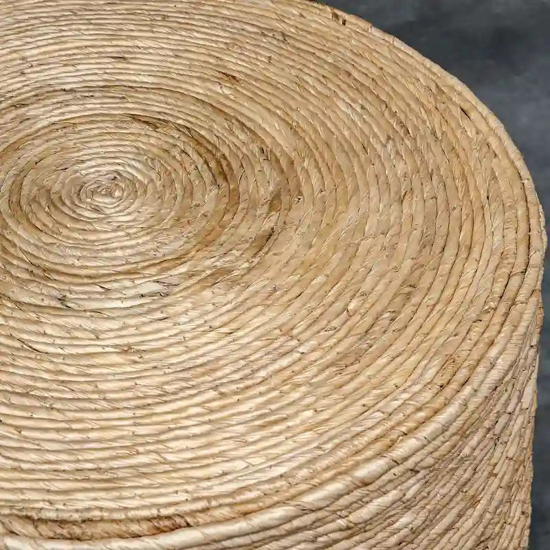 Table basse ronde tissée naturelle, plateau en bois, 1 pièce