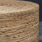 Table basse ronde tissée naturelle, plateau en bois, 1 pièce