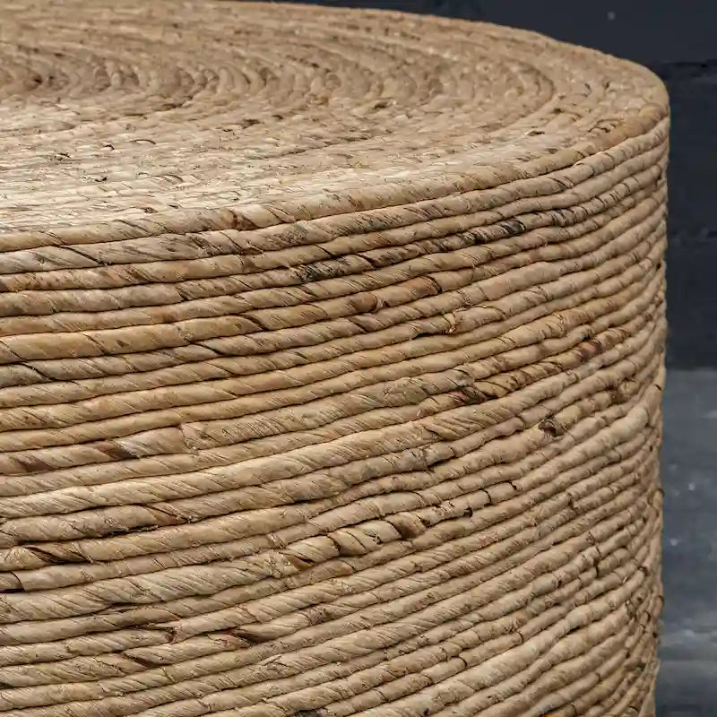 Table basse ronde tissée naturelle, plateau en bois, 1 pièce