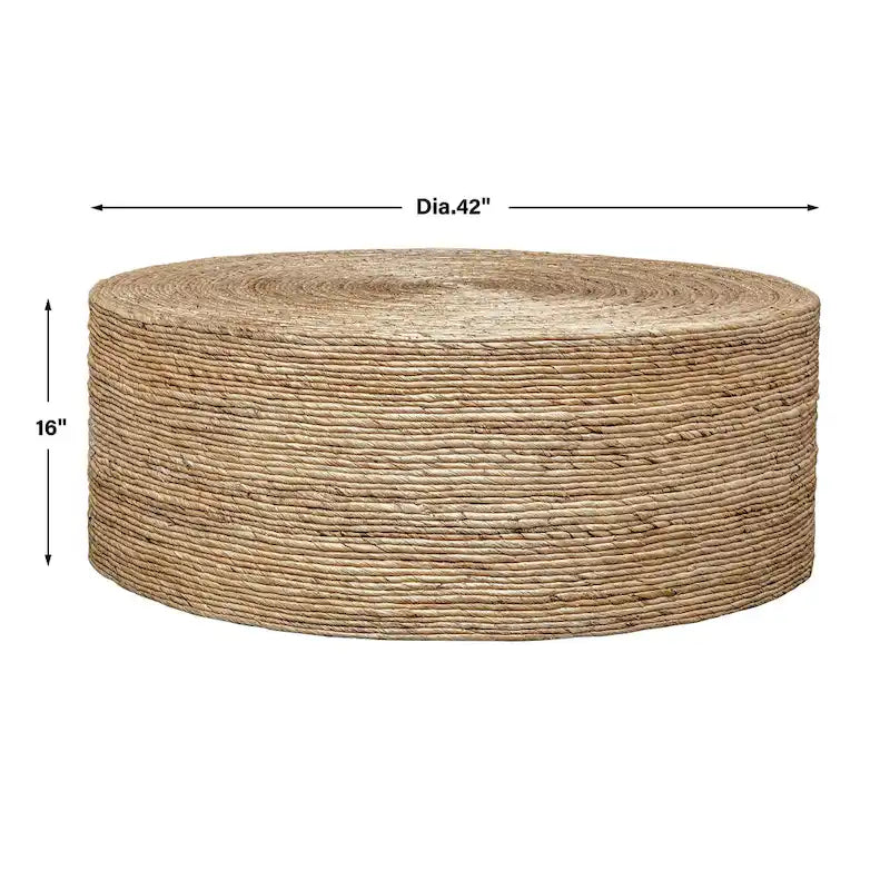 Table basse ronde tissée naturelle, plateau en bois, 1 pièce