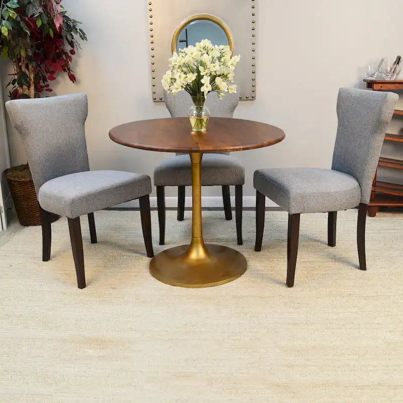 Table à manger ronde Elm Black / Antique Gold Tulip Base, 4 places