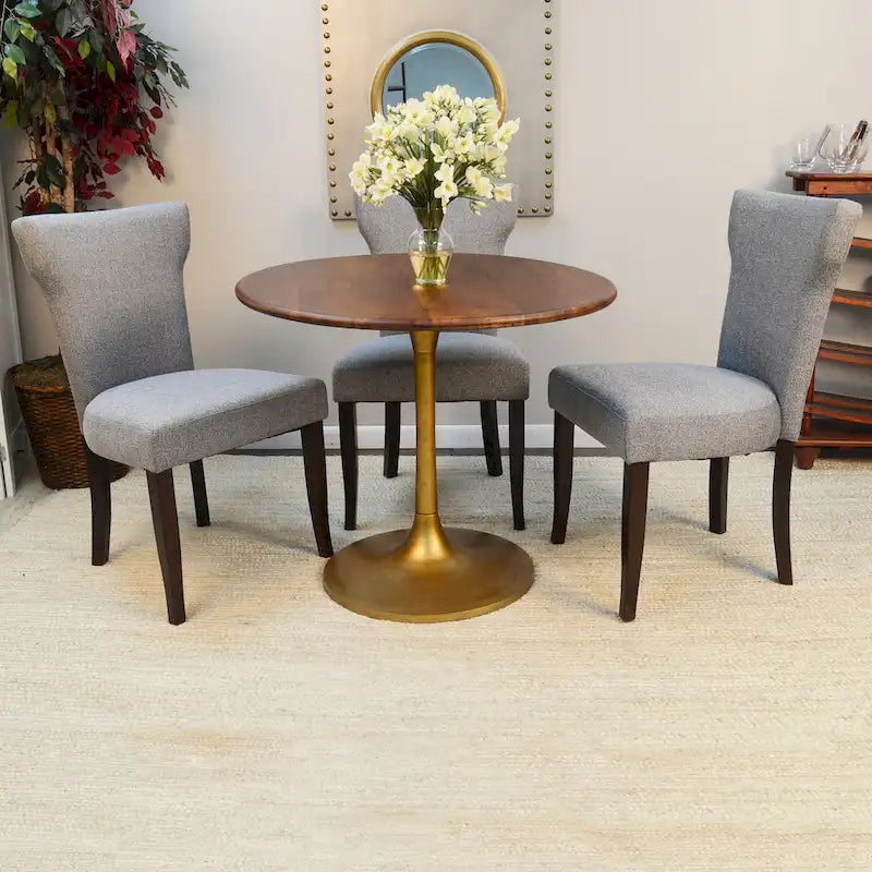 Table à manger ronde Elm Black / Antique Gold Tulip Base, 4 places