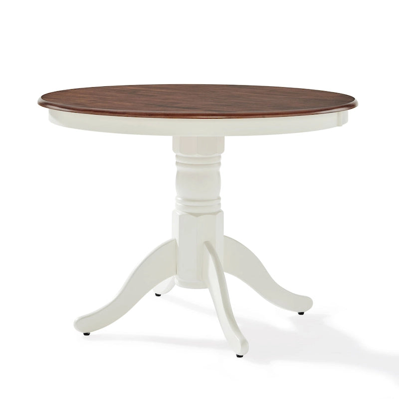 Table de salle à manger ronde - blanche, pied central, 4 places