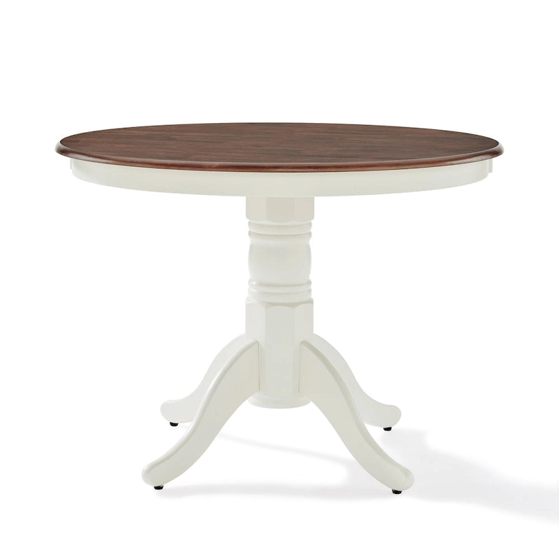 Table de salle à manger ronde - blanche, pied central, 4 places