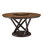 Table à manger ronde Espresso et Noyer avec plateau tournant, 6 places