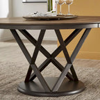 Table à manger ronde Espresso et Noyer avec plateau tournant, 6 places