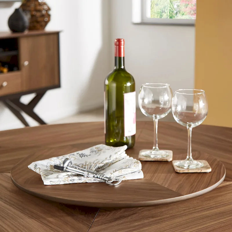 Table à manger ronde Espresso et Noyer avec plateau tournant, 6 places