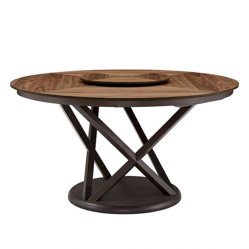 Table à manger ronde Espresso et Noyer avec plateau tournant, 6 places