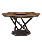 Table à manger ronde Espresso et Noyer avec plateau tournant, 6 places