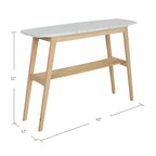 Table console en marbre blanc et gris, pieds en chêne/noyer, 109 cm L x 30 cm l x 79 cm H