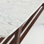Table console en marbre blanc et gris, pieds en chêne/noyer, 109 cm L x 30 cm l x 79 cm H