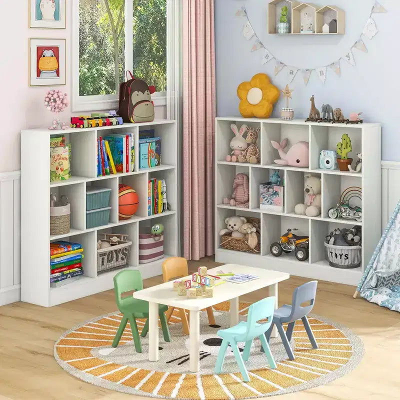 Costway Bibliothèque pour enfants à 10 cubes, meuble de rangement en bois pour chambre d'enfant, blanc/naturel