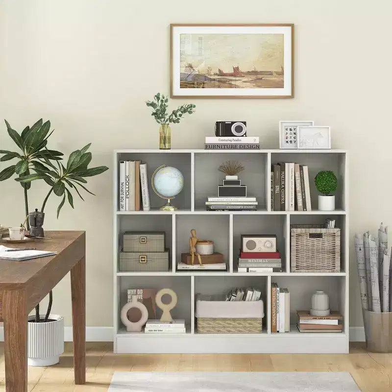 Costway Bibliothèque pour enfants à 10 cubes, meuble de rangement en bois pour chambre d'enfant, blanc/naturel