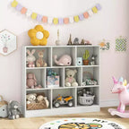 Costway Bibliothèque pour enfants à 10 cubes, meuble de rangement en bois pour chambre d'enfant, blanc/naturel