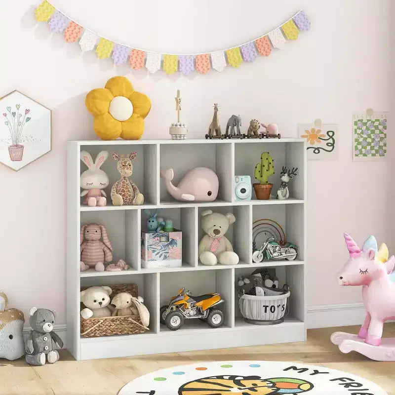 Costway Bibliothèque pour enfants à 10 cubes, meuble de rangement en bois pour chambre d'enfant, blanc/naturel