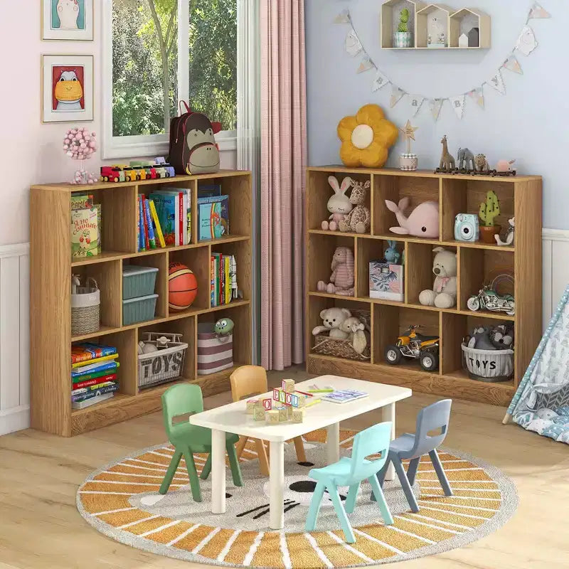 Costway Bibliothèque pour enfants à 10 cubes, meuble de rangement en bois pour chambre d'enfant, blanc/naturel