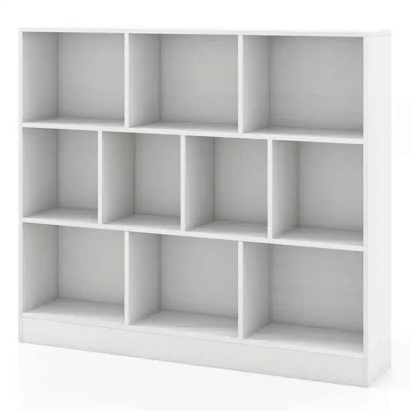 Costway Bibliothèque pour enfants à 10 cubes, meuble de rangement en bois pour chambre d'enfant, blanc/naturel