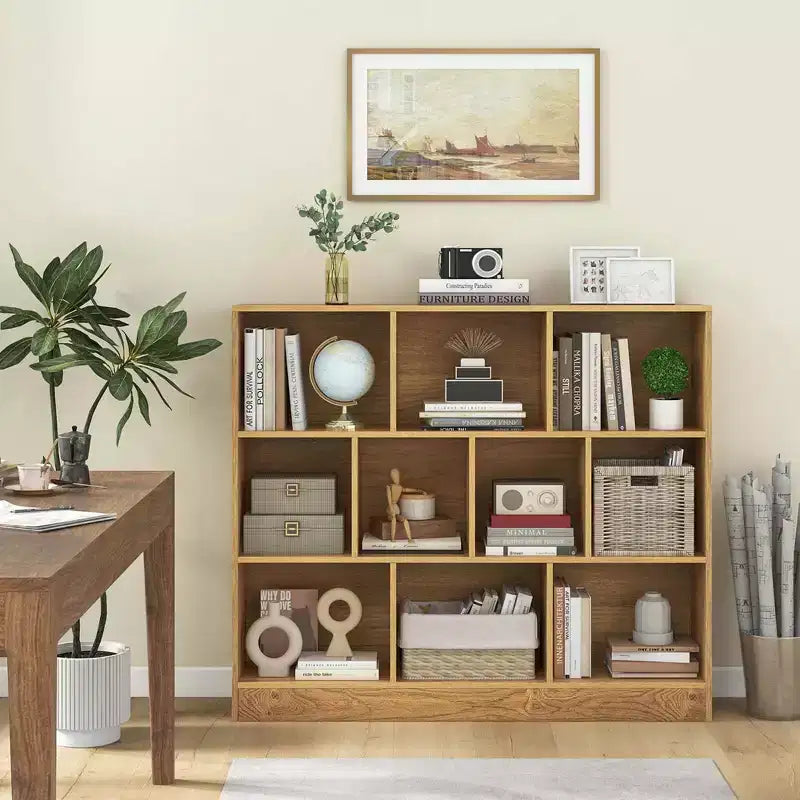 Costway Bibliothèque pour enfants à 10 cubes, meuble de rangement en bois pour chambre d'enfant, blanc/naturel