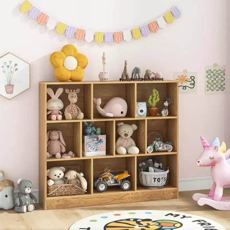 Costway Bibliothèque pour enfants à 10 cubes, meuble de rangement en bois pour chambre d'enfant, blanc/naturel