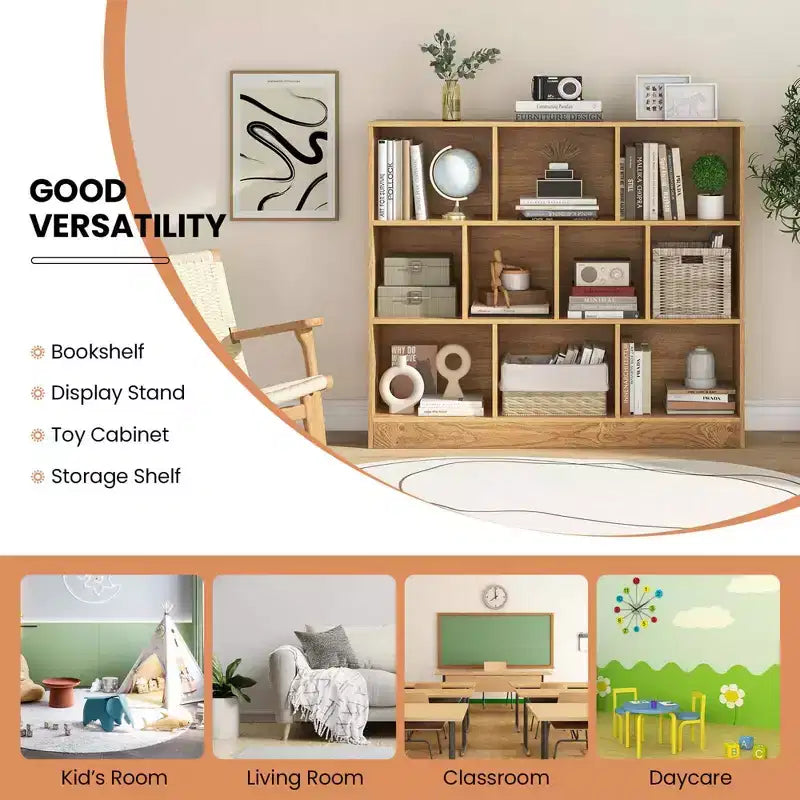 Costway Bibliothèque pour enfants à 10 cubes, meuble de rangement en bois pour chambre d'enfant, blanc/naturel