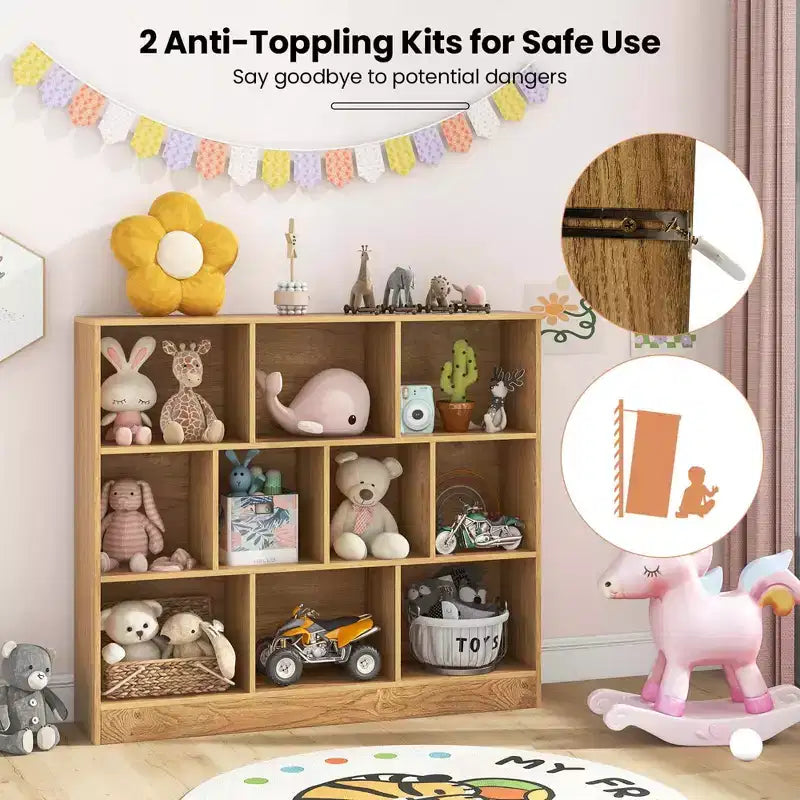 Costway Bibliothèque pour enfants à 10 cubes, meuble de rangement en bois pour chambre d'enfant, blanc/naturel