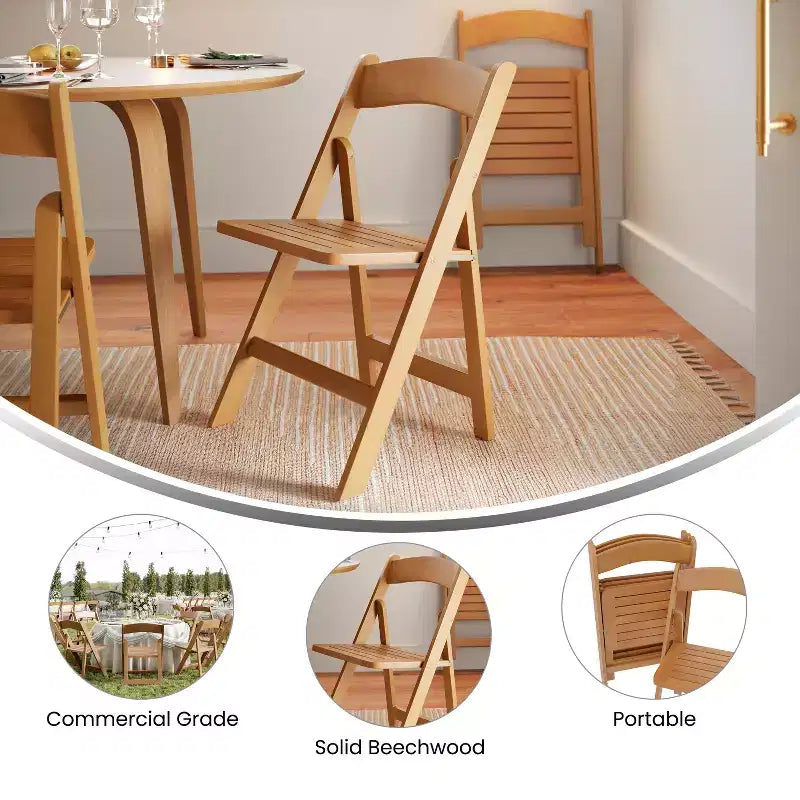 Chaise de salle à manger pliante en bois massif de qualité commerciale Flash Furniture Holden