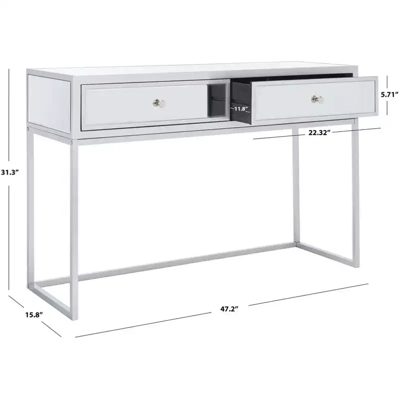 Bureau miroir Aster 2 tiroirs - DSK9701 - Argent/Miroir - Safavieh